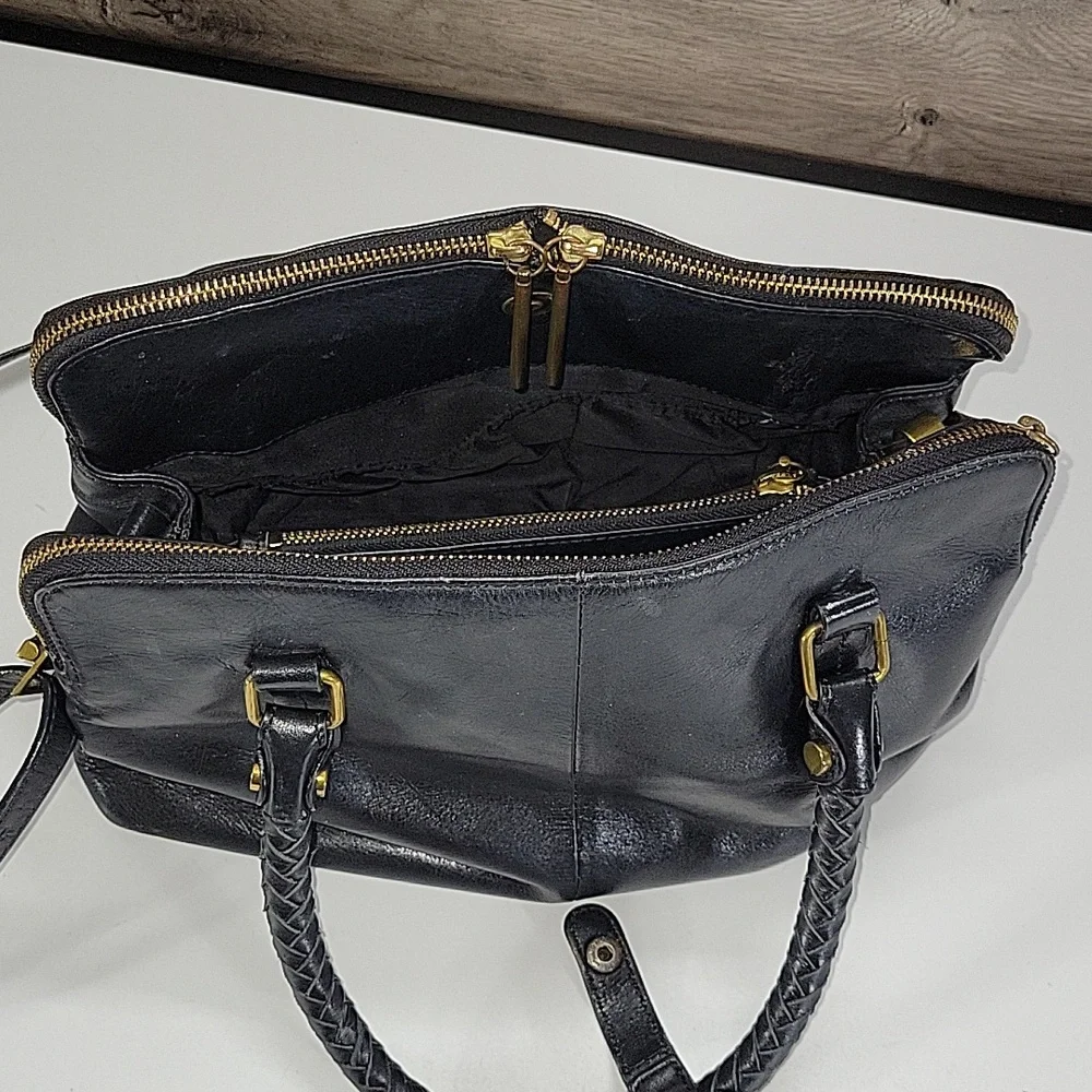 Elliott Lucca Black Leather Satchel with Braided Handles